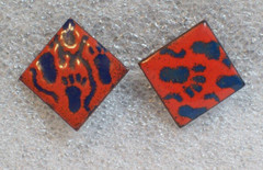 Red Blue Enamel Copper Earrings Retro MCM Footprint Vintage Mid Century Modern