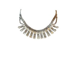VTG Crystal Rhinestone Necklace choker Silver Clear Elegant Baguettes Bib 14.5″
