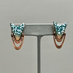 Vintage Earrings Womens Teal Copper Enamel Mid Century Modern Screw Back 1.25″