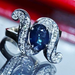 18k white gold size 4 ring 1.42ct natural, treated sapphire diamond 4.80gr N3444