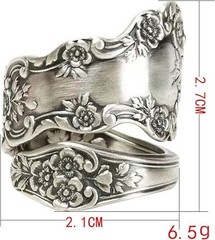 925 Sterling Silver Oxidized Spoon Adjustable Ring Vintage Style Women’s Jewelry