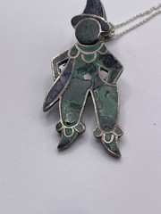 Vintage Sterling Necklace Repurposed Malachite Lapis Stone Inlay Jester READ