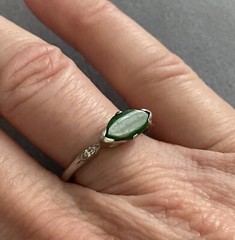 Art Deco JADE & DIAMOND RING, 14K White Gold – c1920, Green Jade Ring (5F141)