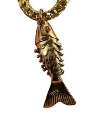 Vintage 18K Gold Articulated Chinese Koi Fish Pendant Ruby Eyes