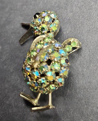 Vintage Warner Brooch Silver Tone Aurora Borealis Rhinestone Duck Bird