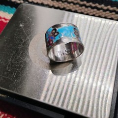 Vtg Butterfly Cloisonne Sterling Silver Wide Band Ring Size 7 Thailand – READ