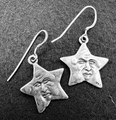 Vintage Sterling Silver Celestial Star Face Dangle Earrings