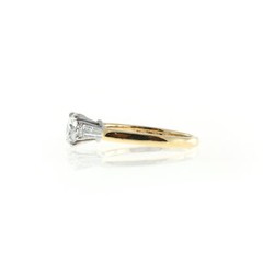 Vintage .90ct Ideal GIA Round Diamond Tapered Baguette 18k Gold Platinum Ring
