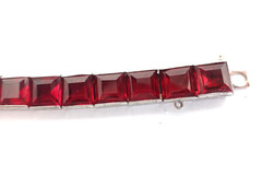 Art Deco Vintage Diamonbar Sterling Silver Channel Set Bracelet Red Openback