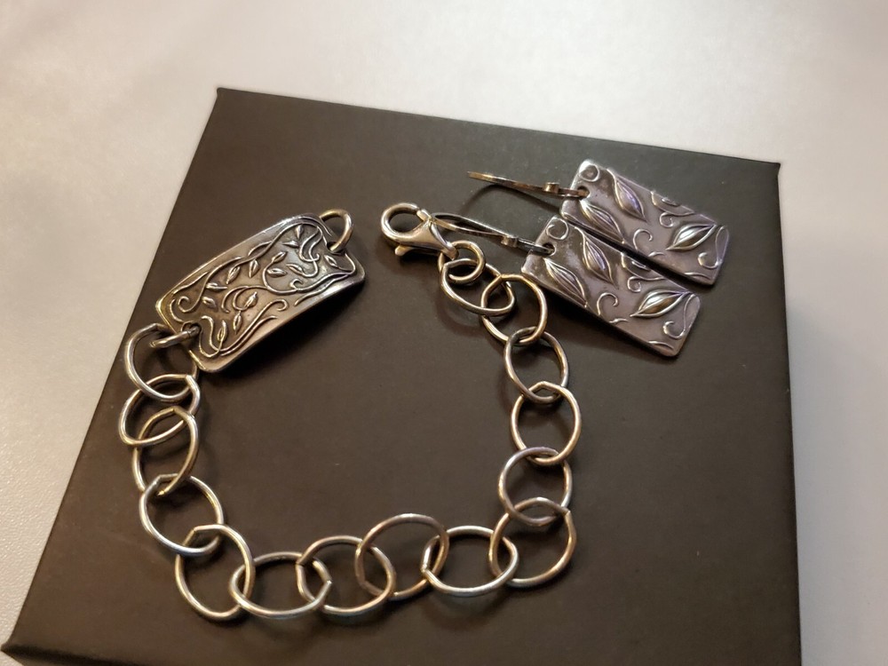 Artisan $190 Sterling Silver Ivy Earrings & 8″ Bracelet Set•Amazing Jewelry! WoW