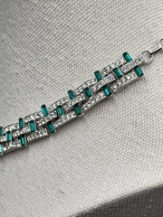 Vintage Necklace Green & Clear Rhinestone Art Deco Style 16.5” Choker