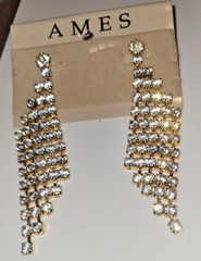 Ames Chandelier Crystal Earrings NOS 3.5 inches long