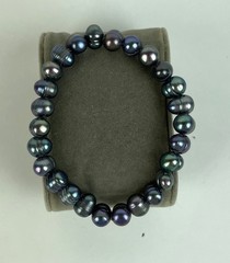 Vintage 90s expandable freshwater cultured pearl Bracelet blue/silver