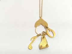 Vintage Signed Monet Goldtone Charm Pendant Holder Necklace Violin Musical Charm
