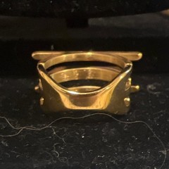Vtg Gold Tone Multi Band Statement Cage Ring Architectural Modernist Size 6.5