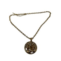 Gold Tone Necklace Swirl and Glass Stone Design Vintage Pendant