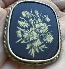 Vintage 800 European Silver Hand Painted Floral Brooch, Pendant, Signed Rk
