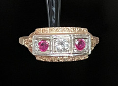 1920’s Art Deco 14k Natural Ruby Diamond Antique Ring Gold Size 10.5