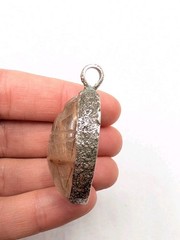 Sterling Silver Rutilated Quartz Carved Scarab Beetle Egyptian Revival Pendant