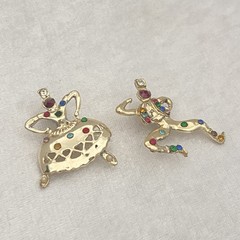 Brooch Tasha and Sasha Russian Dancers Multicolor Rhinestone Gold Tone