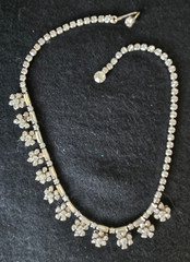 Vintage Rhinestone Floral Motif Wedding Necklace 14″ Choker Length