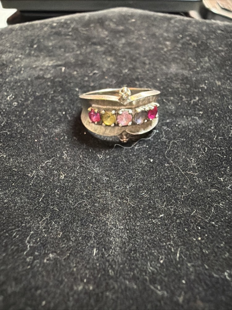 10k White Gold Mother’s Ring with 5 Natural Gemstones 3.1 Grams Size 6
