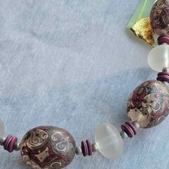 Vintage Burgundy and Frosted Glass Beaded Necklace