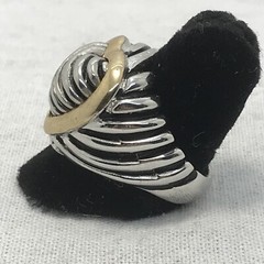 Vintage Two-tone SIlver / Gold Big Heart Ribbed Black Enamel Ring Varied sizes