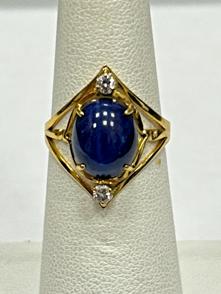 Antique European 585 14k Yellow Gold SYN Star Sapphire And Diamond Ring Size 5.5