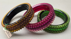 Vintage Acrylic Bangle Bracelet Lot West Germany Red Green Yellow Size 8