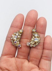 Vtg Signed CONTINENTAL Pink Clear AB Glass Rhinestones Earrings Brooch Pin Set