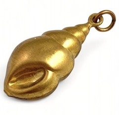 Vintage Brass Puffy Seashell Charm Beach Ocean Nautical Pendant