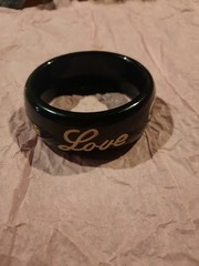 Vintage Black Love Bangle Bracelet Ed Hardy Era Y2K White Cursive Lettering