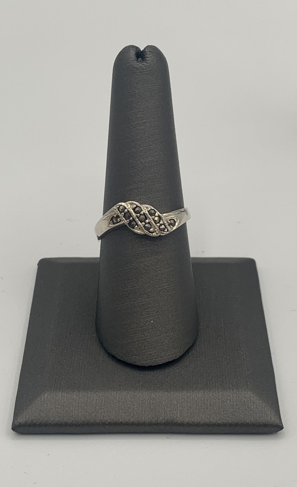 Vintage Sterling Silver 925 Marcasite Scroll Bypass Ring Sz 8.5 Thailand
