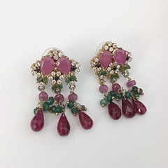 Vintage Boho Luxe Chandelier Earrings Maximalist Floral Ruby Rococo Style Opera
