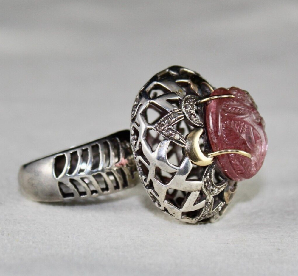 Certified Antique Pink Tourmaline 1.75 Ct Natural Diamond Sterling Silver Ring
