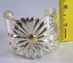 925 Sterling Silver Vintage Sunflower Bracelet Carved Daisy Flower