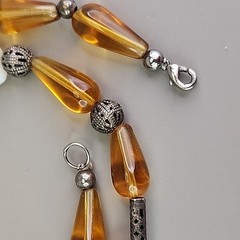 Vintage Glass Beaded Necklace Opalite Brown Teardrop 19″