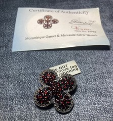 Vtg Mozambique Garnet & Marcasite Silver Brooch Victoria 925 Silver