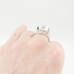 Vtg Sz 10 Ring Lg Round Cubic Zirconia 18KGE White Gold Electroplated Jewelry