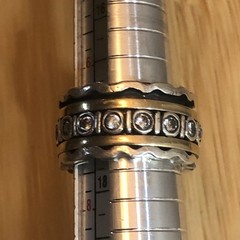 b49. Vintage Sterling Silver Brass CZ Crystal Spinner Band Ring Size 6.75. 15.5g
