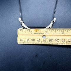 VTG Black Cord Geometric Crescent Pendant Necklace Silver Tone