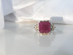 Vintage Sterling Silver 925 Raw Natural Ruby Diamond Ring Size 6