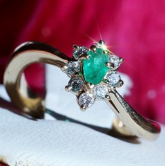 14k yellow gold 0.27ct natural diamond sz 4.5 ring emerald vintage treated 2.99g