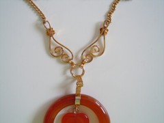 Necklace Pendant Ring Heart Carnelian 12.1 G/39 Cm