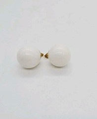 White Enamel Ball Earring Round Huge Couture Art Deco Vintage .75 in