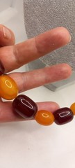 VINTAGE CHERRY RED BAKELITE NATURAL BALTIC AMBER BEADED NECKLACE 53gr