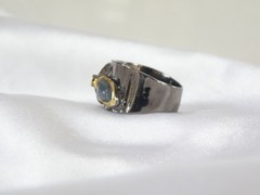 Brutalist Sterling Silver 925 Raw Natural Sapphire Modernist Size 9 Ring