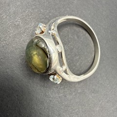 925 Sterling Silver Avon RJ Blue Topaz Gemstone & Abalone Ring Size 12 B61a