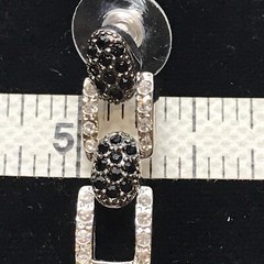 Vintage Silver Tone Black Onyx & Clear Cubic Zirconia Pave Pierced Earrings